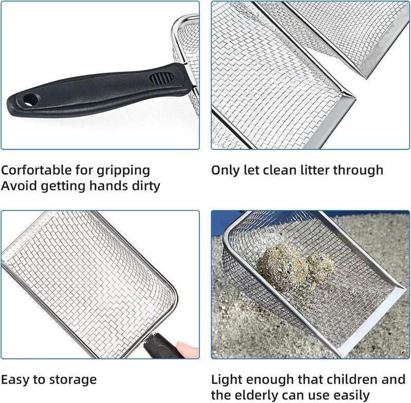 SmartTail Cat Litter Scoop, Stainless Steel Mesh Scoop Away Cat Litter, Kitty Litter Scoop 2.8mm Hole, Non-Stick Cat Litter Scoop for Crystal Litter|Pine Pellets|Small Pieces, Litter Cleaner Beach Mesh Shovel - Image 5